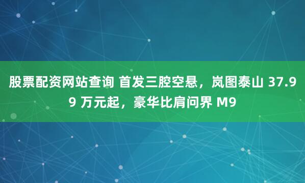 股票配资网站查询 首发三腔空悬，岚图泰山 37.99 万元起，豪华比肩问界 M9