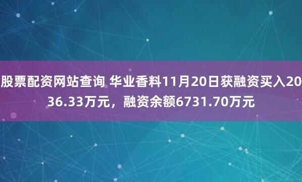 股票配资网站查询 华业香料11月20日获融资买入2036.33万元，融资余额6731.70万元